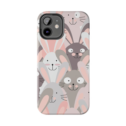 Cute baby rabbits, pink pastel color pattern Tough Phone Cases