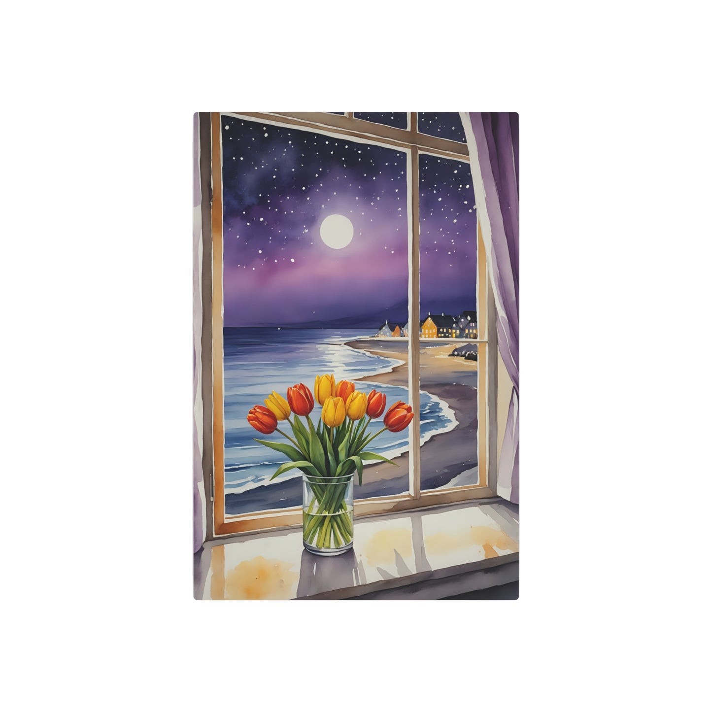 Lunar Serenity by the Seashore Metal Art Sign