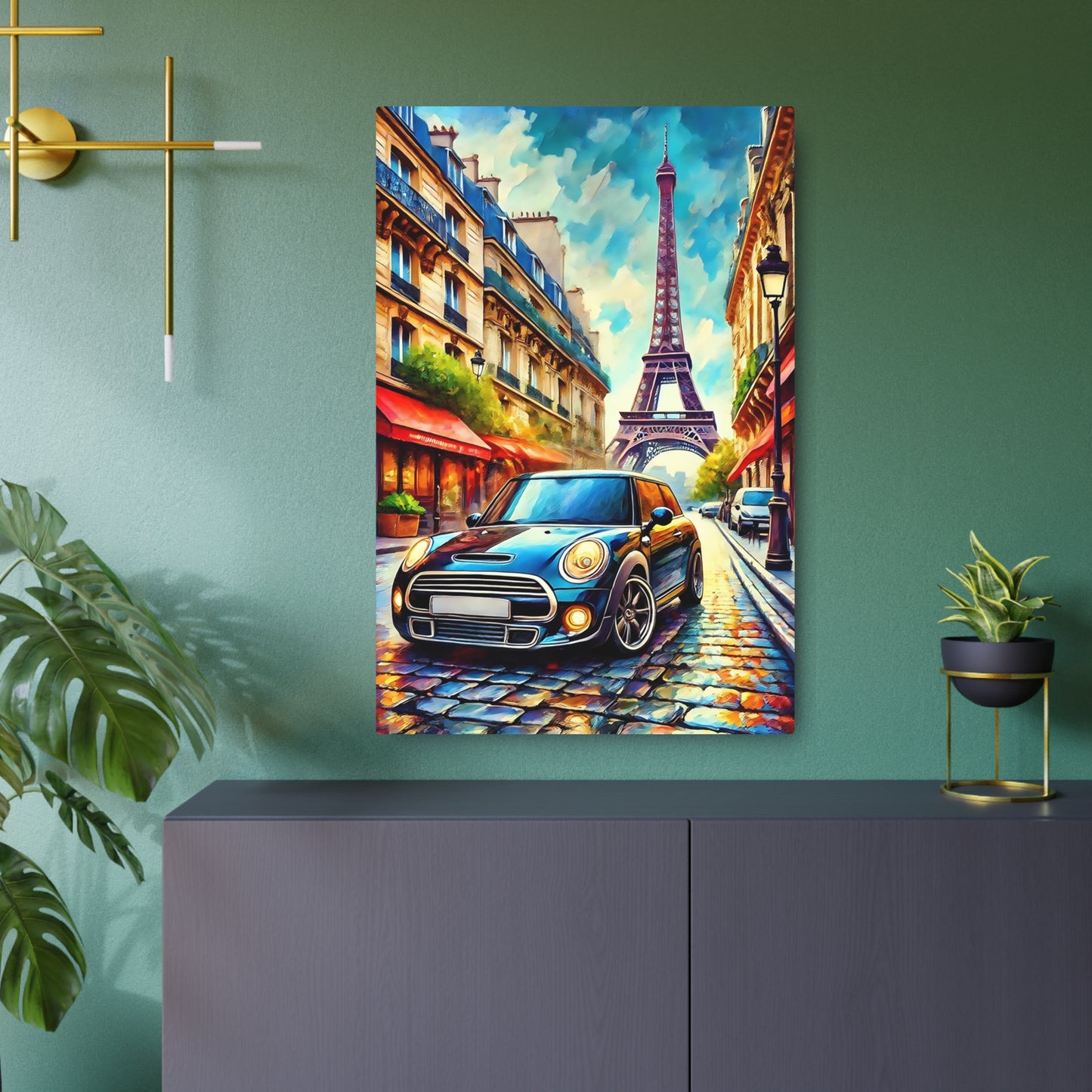 Parisian Dreamscape: Mini in the City of Lights Metal Art Sign 24" x 36" (Vertical) 0.12''