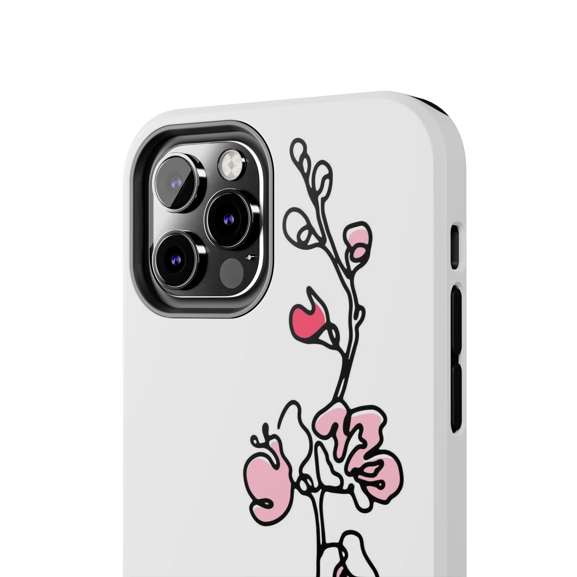 Cherry blossom single line art with abstract pink Tough Phone Cases