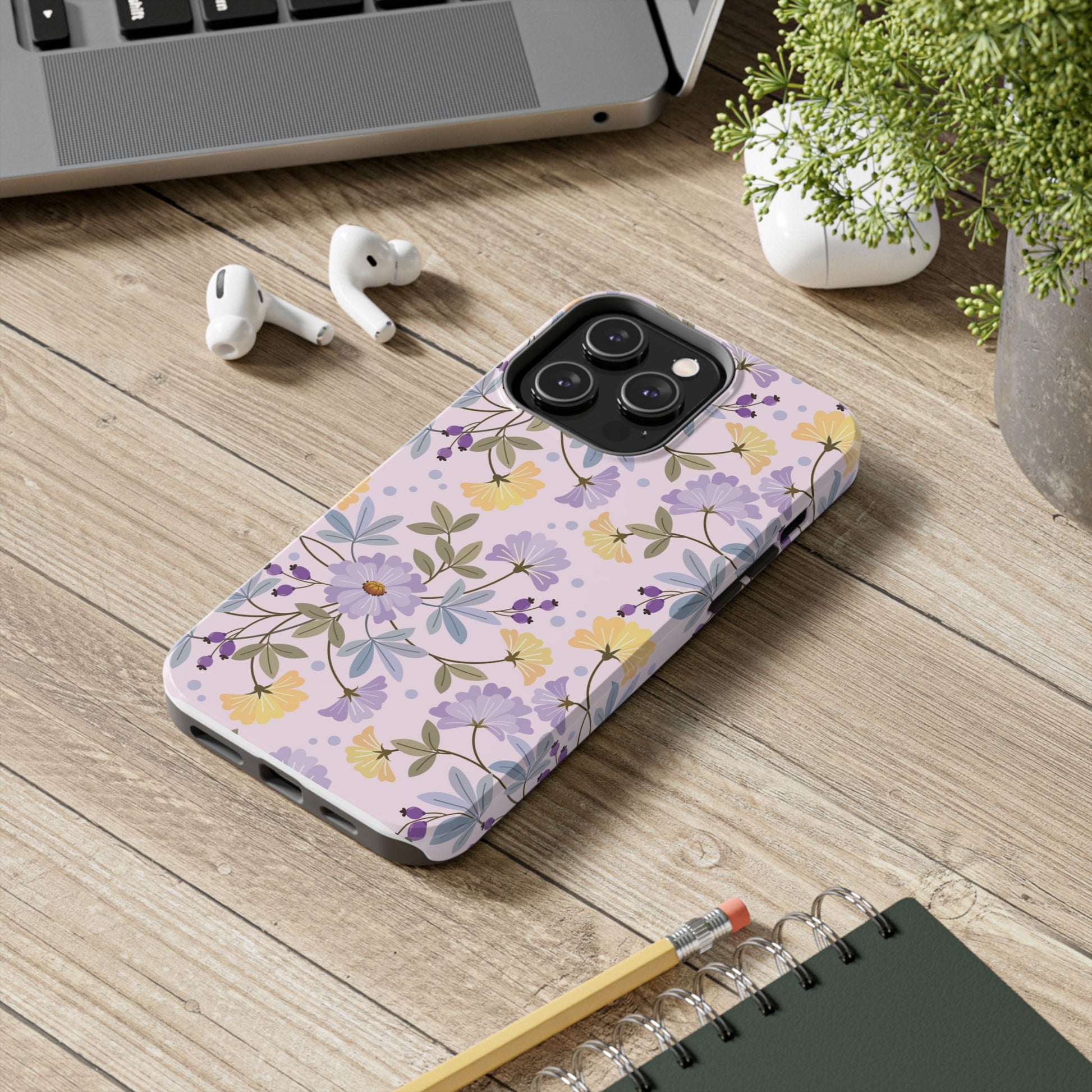 Blooming yellow and purple flowers Tough Phone Cases