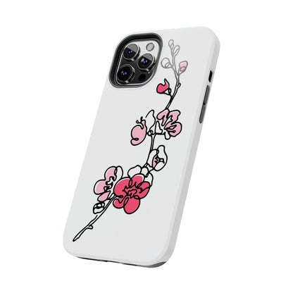 Cherry blossom single line art with abstract pink Tough Phone Cases