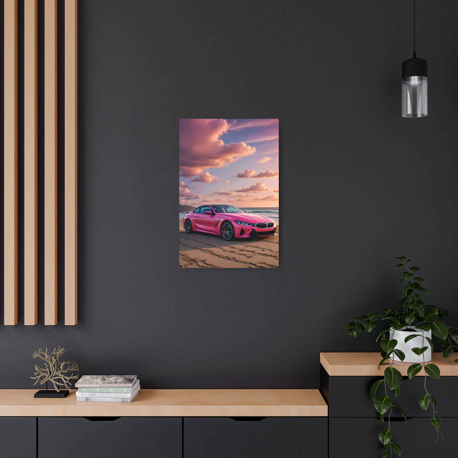 Sunset Gleam on a Pink BMW Supercar Metal Art Sign