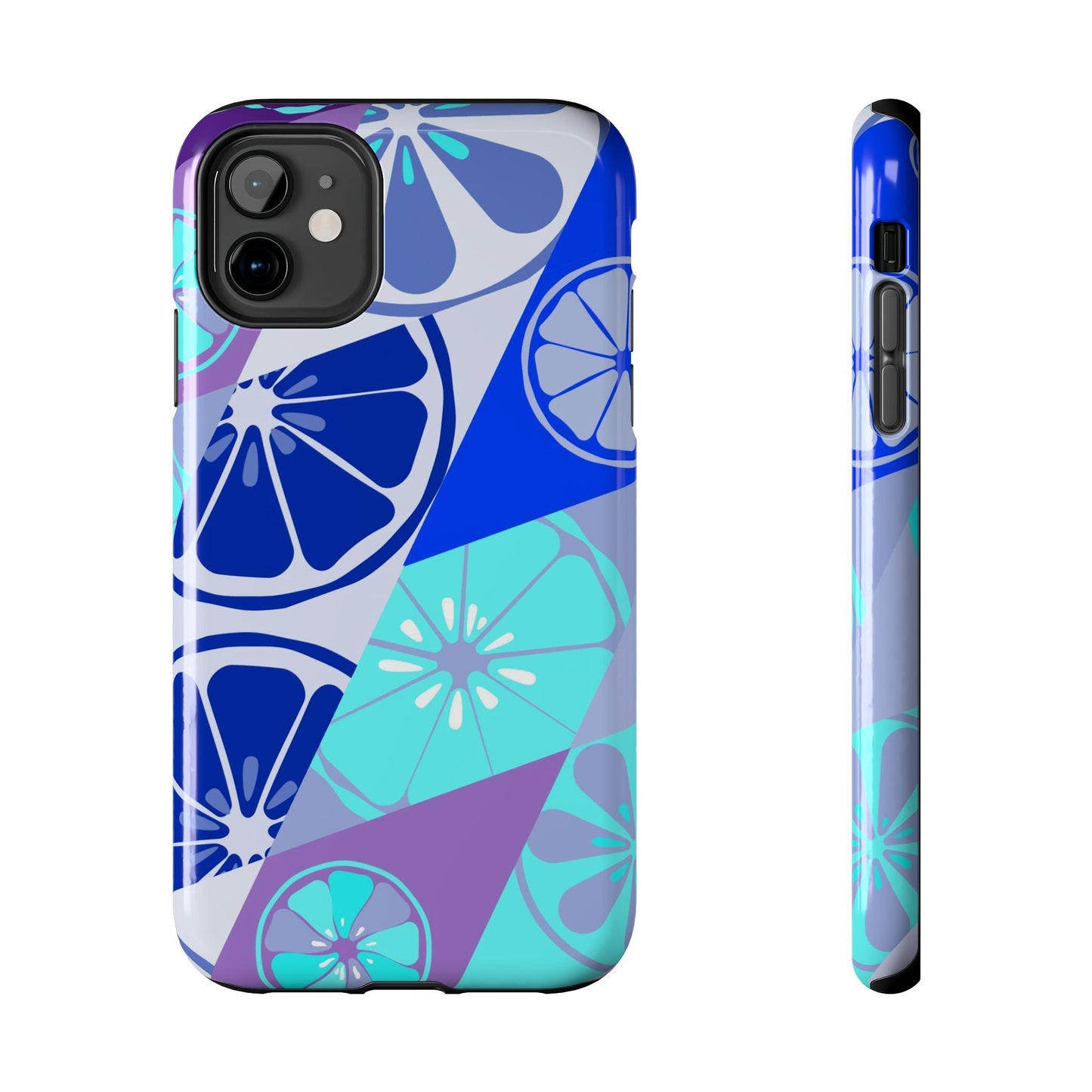 Texture blue with a pattern of lemons limes Tough Phone Cases iPhone 11