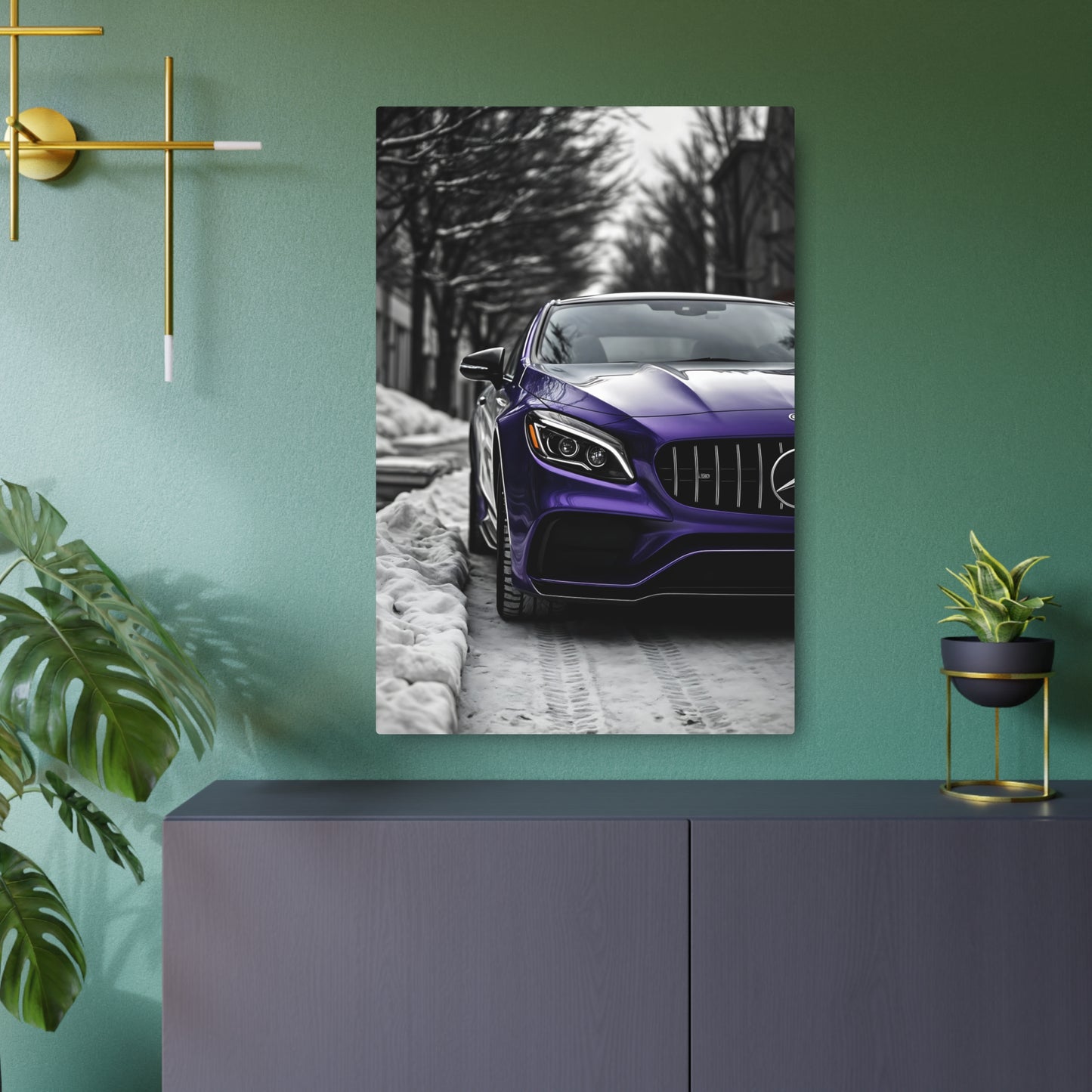 Luxury in Motion: Purple Mercedes-Benz Metal Sign Artwork 24" x 36" (Vertical) 0.12''