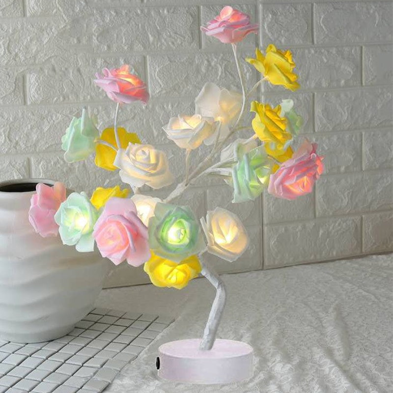 Rose Flower Lamp USB Battery Operated LED Table Lamp Bonsai Tree Night Lights Garland Bedroom Decoration Lights Home Decor Color white