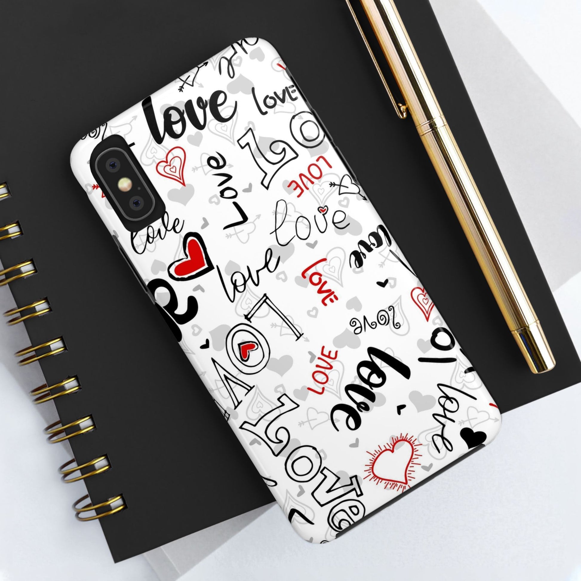 hearts with the words love Tough Phone Cases