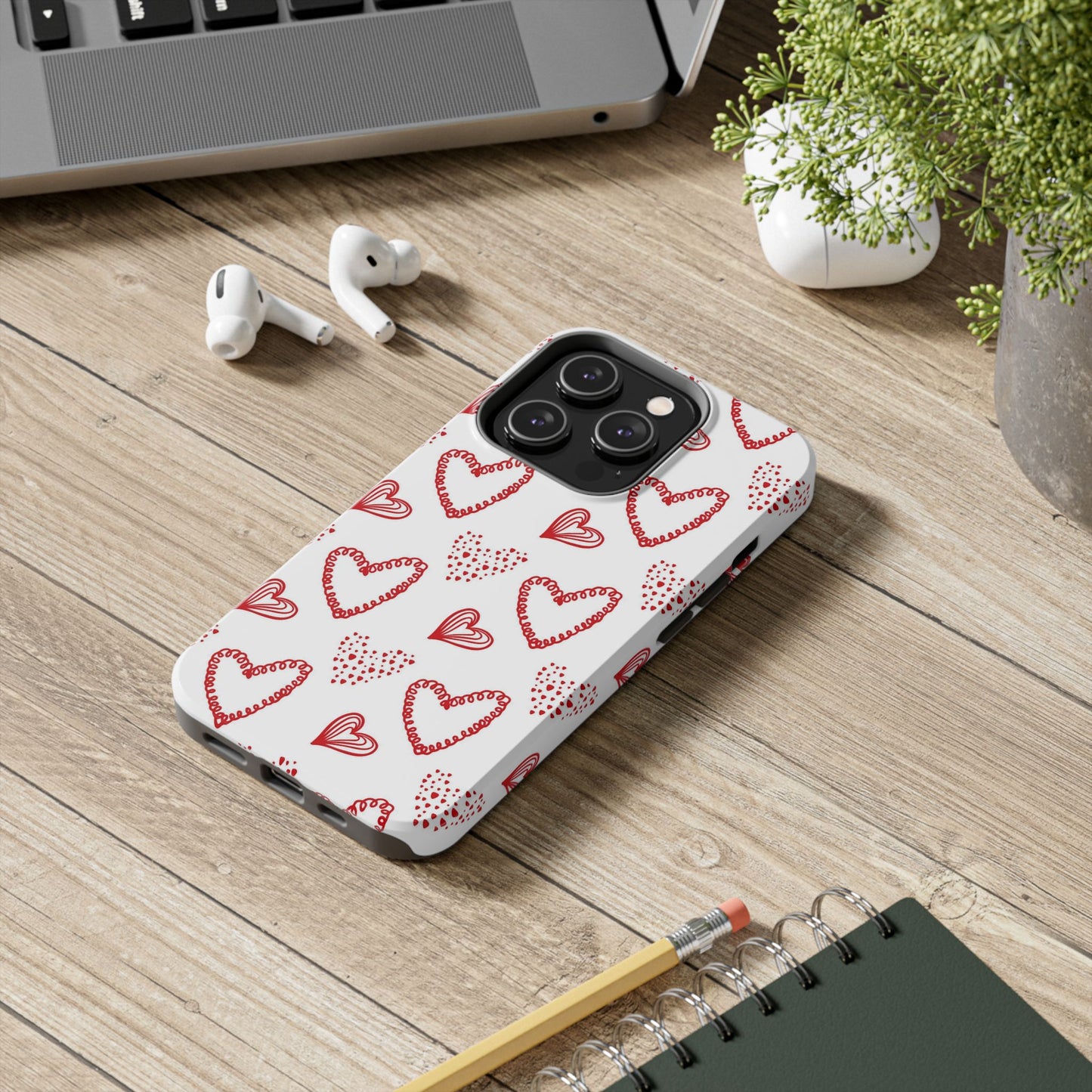 Cute hand drawn Valentine's hearts seamless pattern. Tough Phone Cases