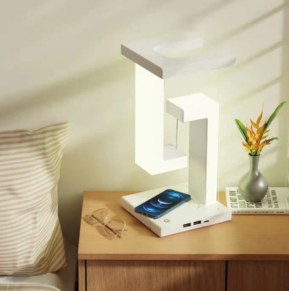 Creative Smartphone Wireless Charging Suspension Table Lamp Balance Lamp Floating For Home Bedroom White wireless charging