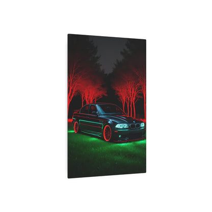 Illuminated Elegance: BMW in Red and Green Metal Art Sign