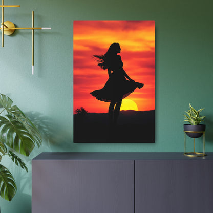 Silhouette of Serenity: Woman Against a Stunning Sunset Metal Art Sign 24" x 36" (Vertical) 0.12''