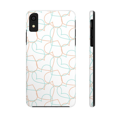 Pastel Blue and Pink Outline Overlapping Hearts Tough Phone Cases iPhone XR