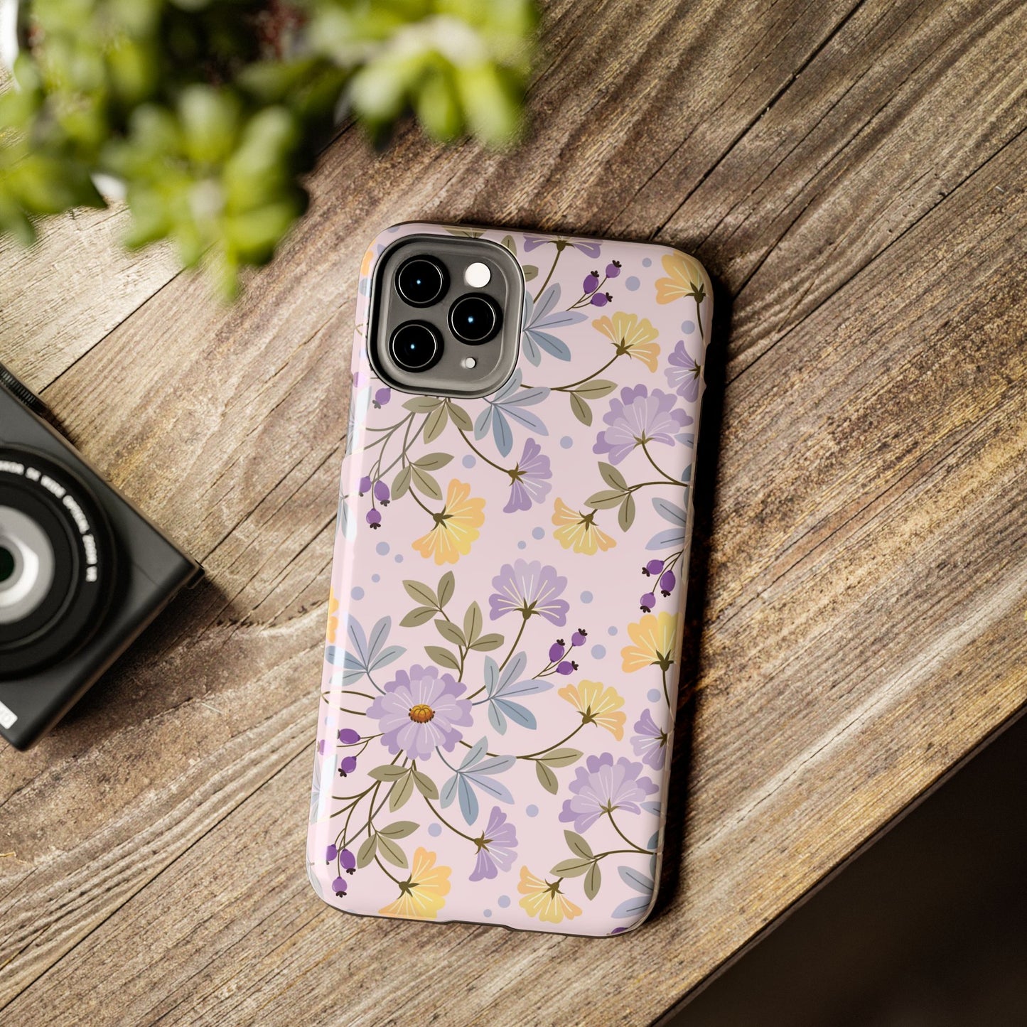 Blooming yellow and purple flowers Tough Phone Cases