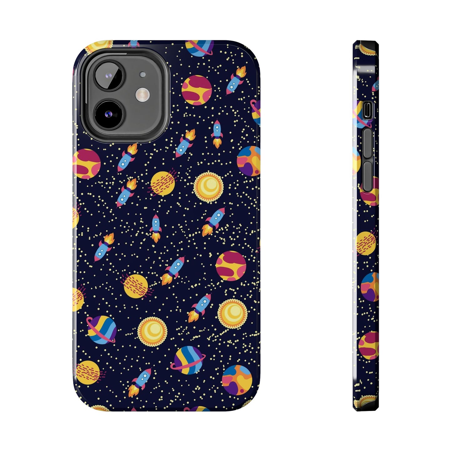 Seamless space pattern. Planets, rockets Tough Phone Cases iPhone 12