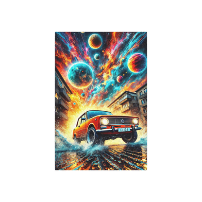 Cosmic Velocity: The Red Lada’s Cosmic Journey Metal Art Sign