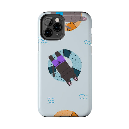 Cute blue pattern with cats relax by the sea Tough Phone Cases