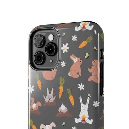 Funny easter rabbits pattern on grey background Tough Phone Cases