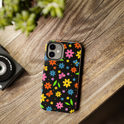 Cute pattern with simple flowers and butterflies. Tough Phone Cases