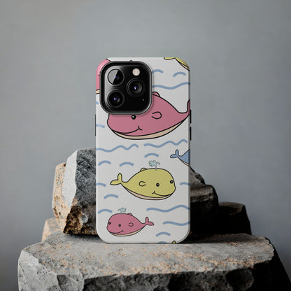 Seamless cute multicolored whale cartoon pattern Tough Phone Cases