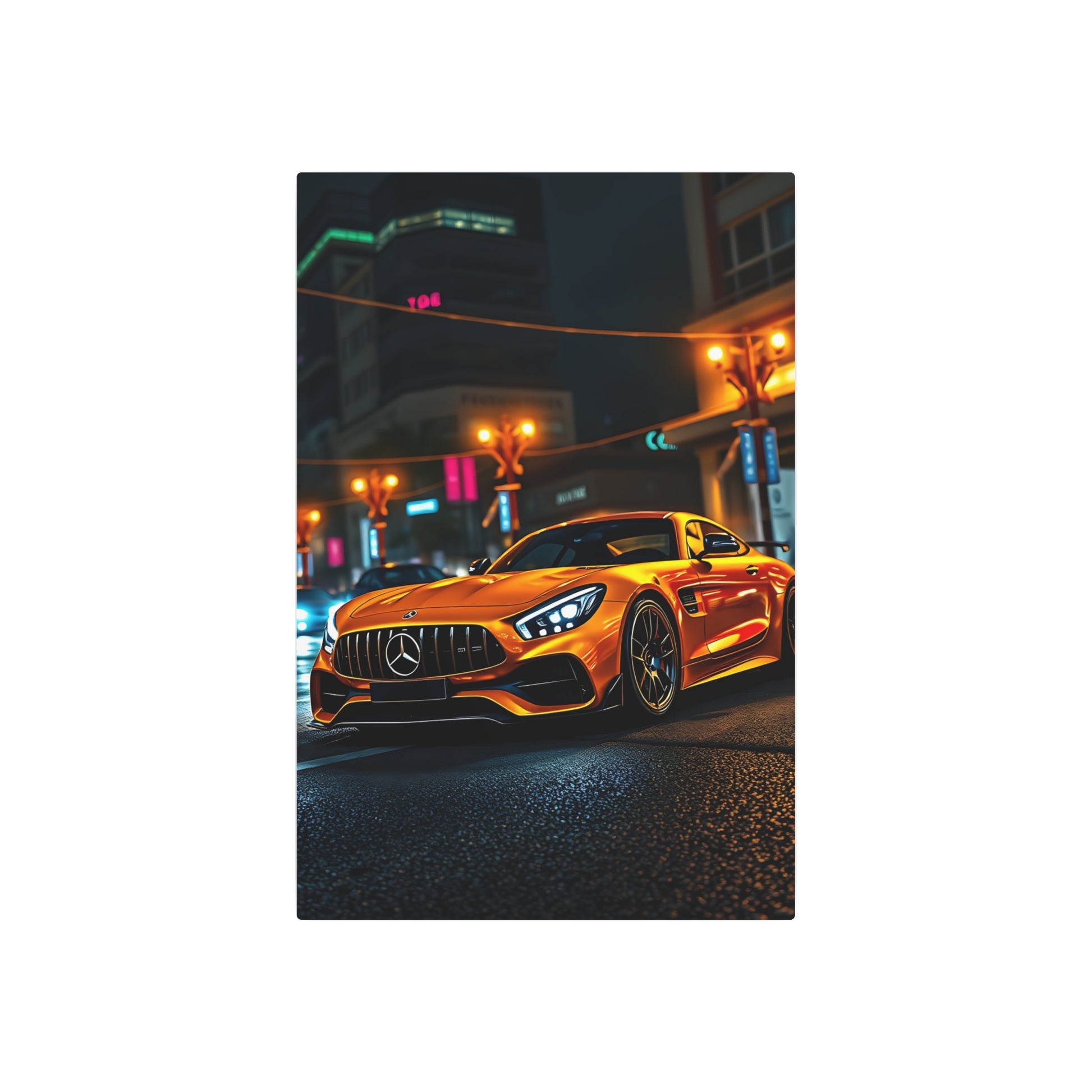 Revving Dreams: The Iconic Mercedes-AMG GT at Night Metal Art Sign