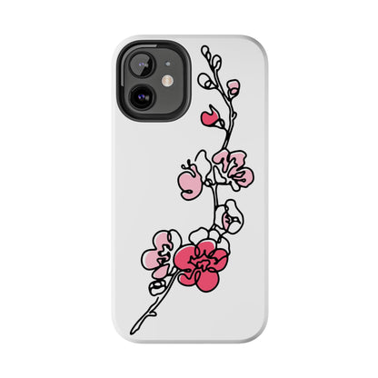 Cherry blossom single line art with abstract pink Tough Phone Cases