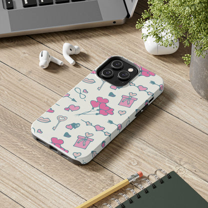 Pink seamless pattern with cute love doodles Tough Phone Cases