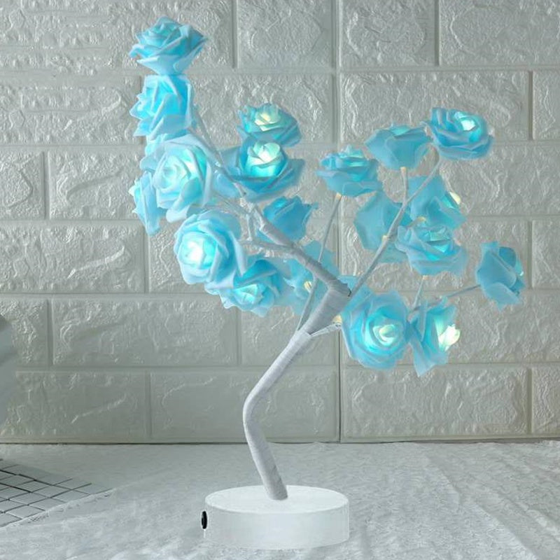 Rose Flower Lamp USB Battery Operated LED Table Lamp Bonsai Tree Night Lights Garland Bedroom Decoration Lights Home Decor Blue white