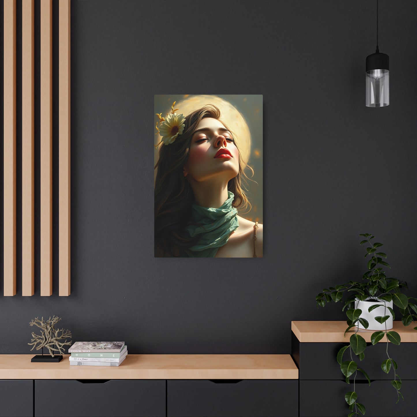 Ethereal Beauty: Metal Printed Art Sign Featuring a Serene Woman