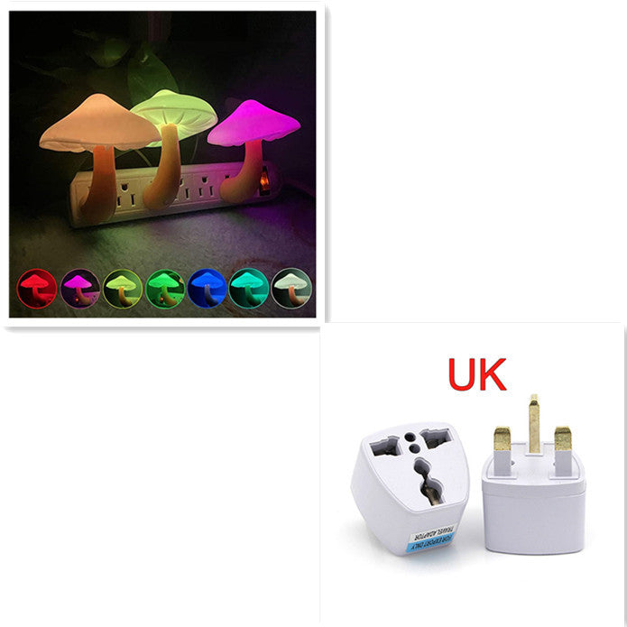 LED Night Light Mushroom Wall Socket Lamp EU US Plug Warm White Light-control Sensor Bedroom Light Home Decoration Mushroom UK Colorful