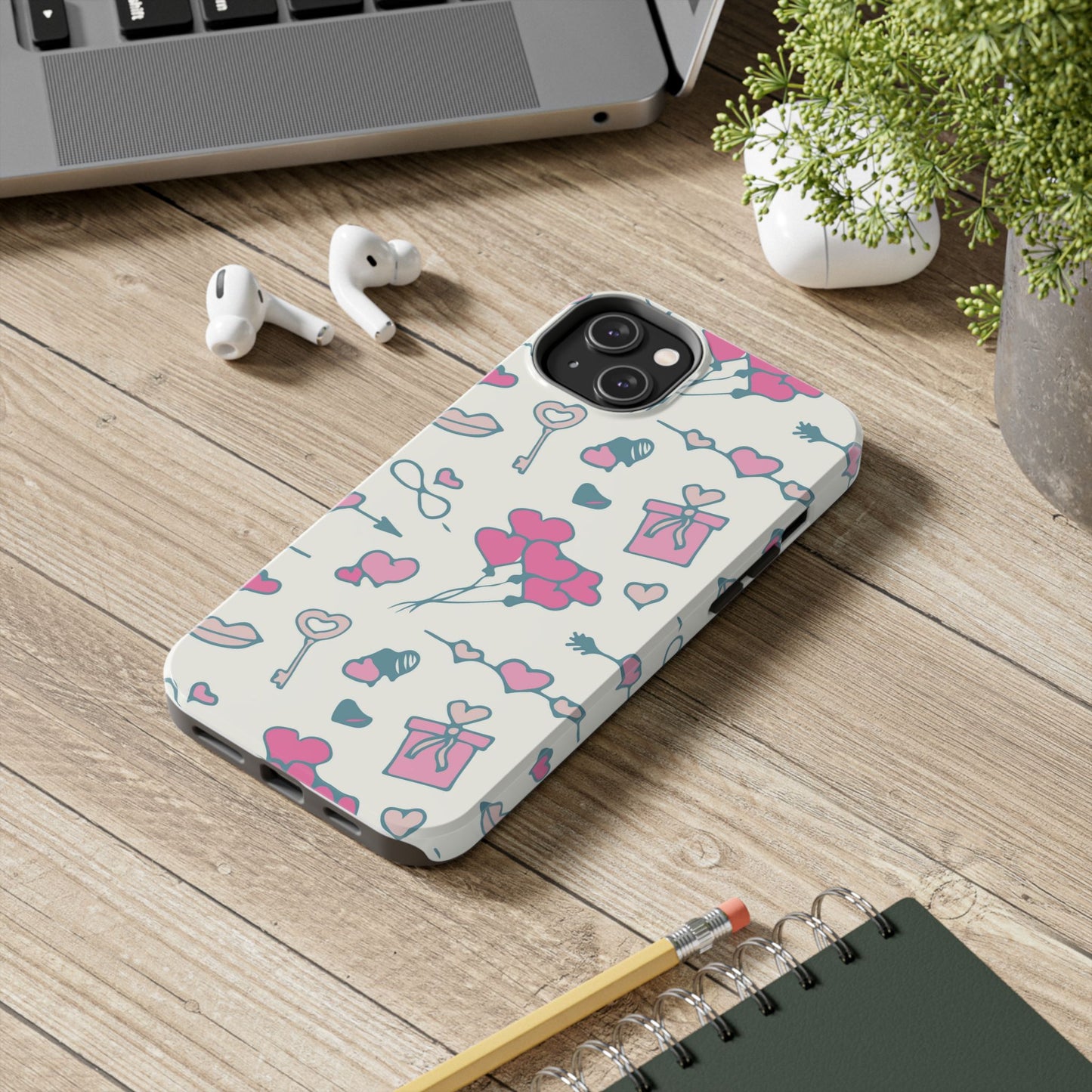 Pink seamless pattern with cute love doodles Tough Phone Cases