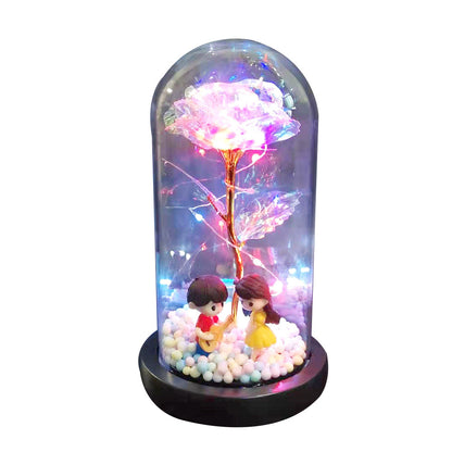 Beauty Eternal Flower Rose in Flask Wedding Decoration Artificial Flowers Glass Cover for Valentine'S Day Gift Home Decor 2style