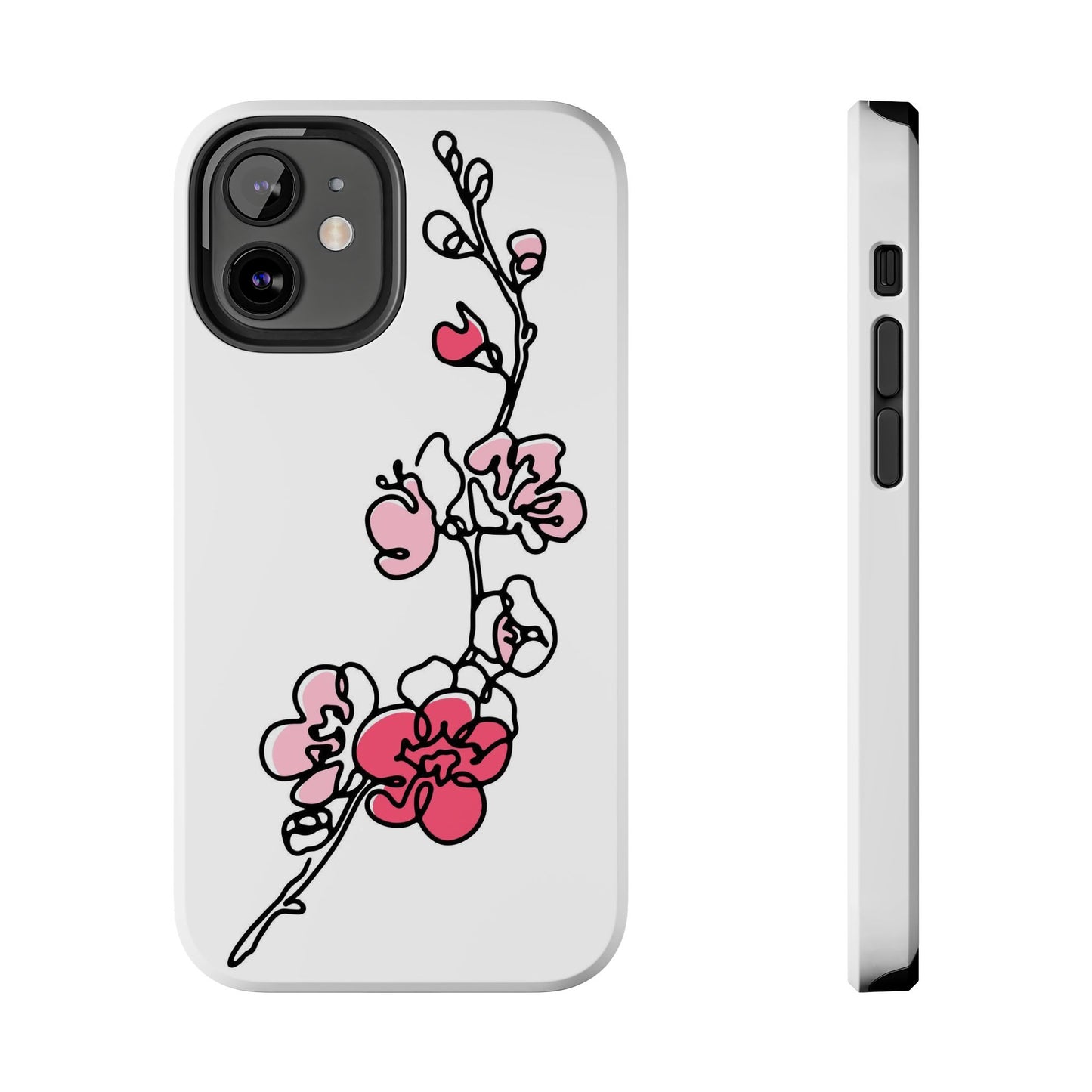 Cherry blossom single line art with abstract pink Tough Phone Cases iPhone 12 Mini