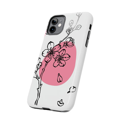 Spring blossom monochrome line art floral Tough Phone Cases