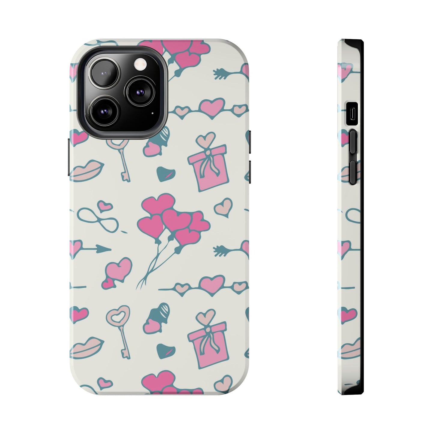 Pink seamless pattern with cute love doodles Tough Phone Cases iPhone 13 Pro Max