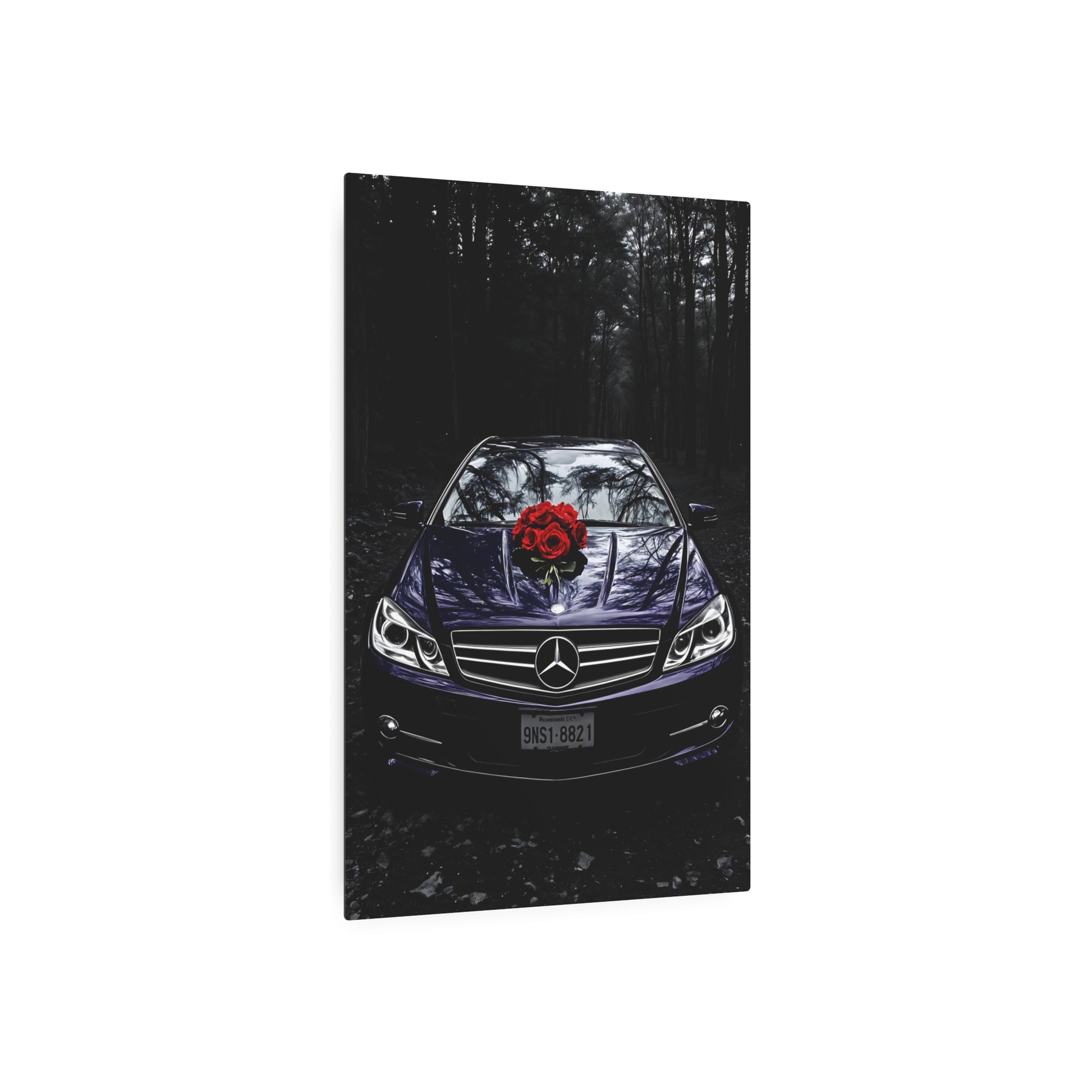 Elegant Purple Mercedes with Roses Metal Sign - Perfect for Car Lovers and Home Decor