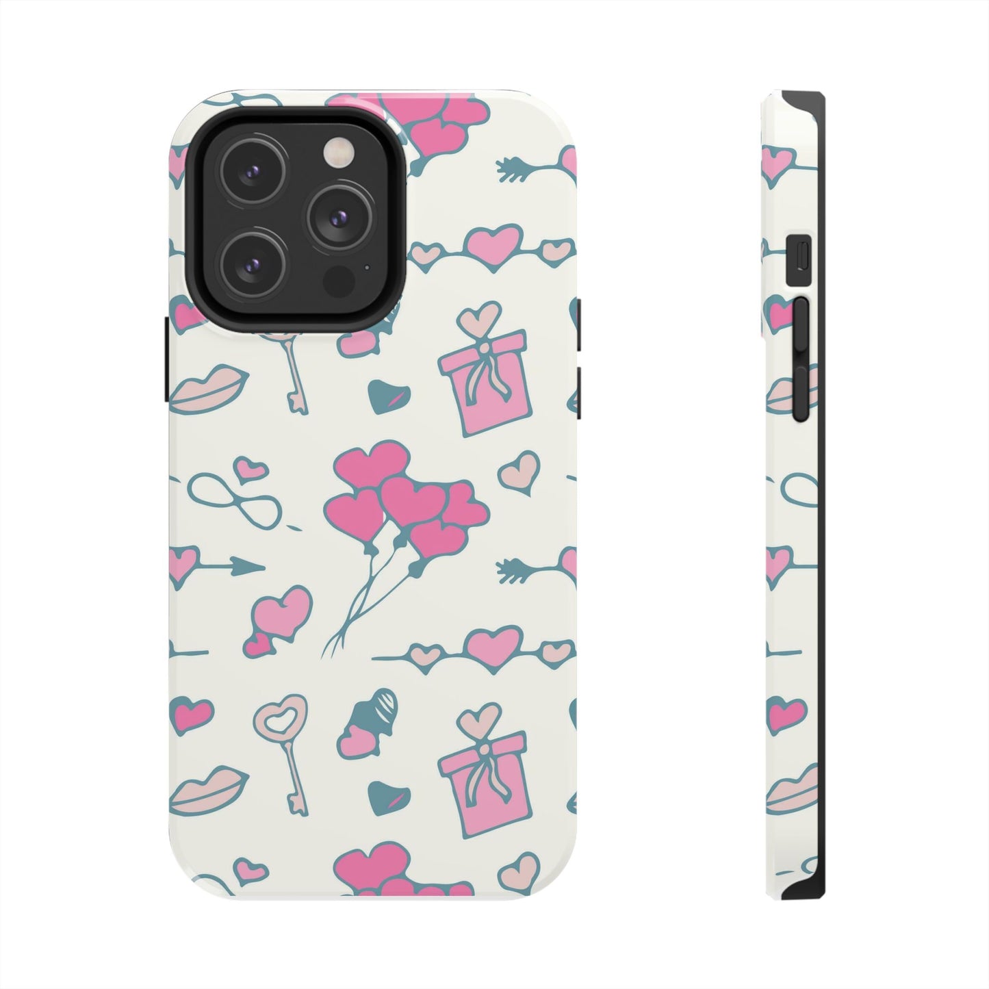 Pink seamless pattern with cute love doodles Tough Phone Cases iPhone 14 Pro Max