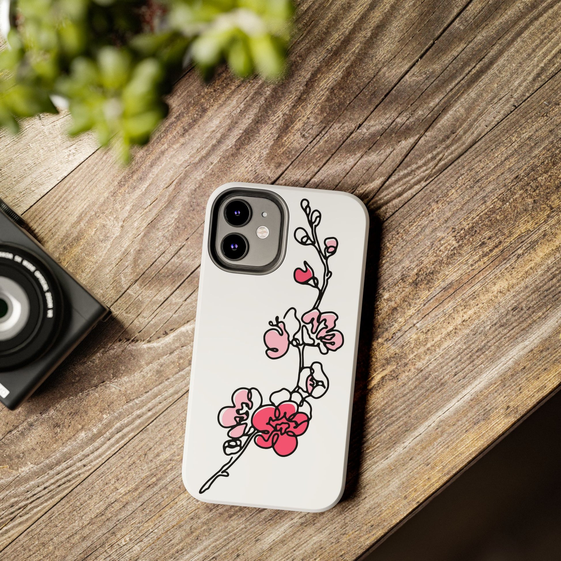 Cherry blossom single line art with abstract pink Tough Phone Cases