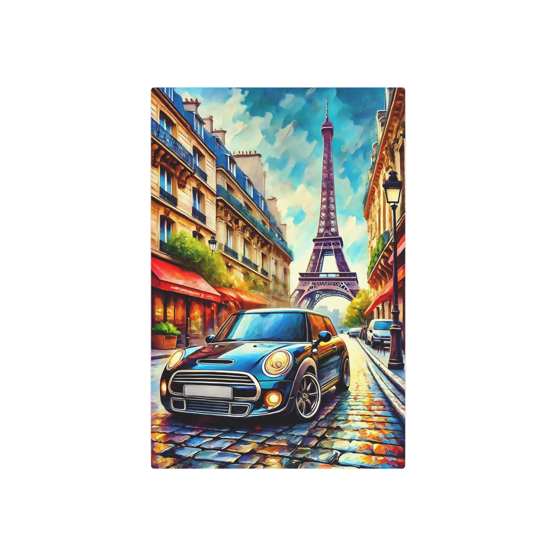 Parisian Dreamscape: Mini in the City of Lights Metal Art Sign