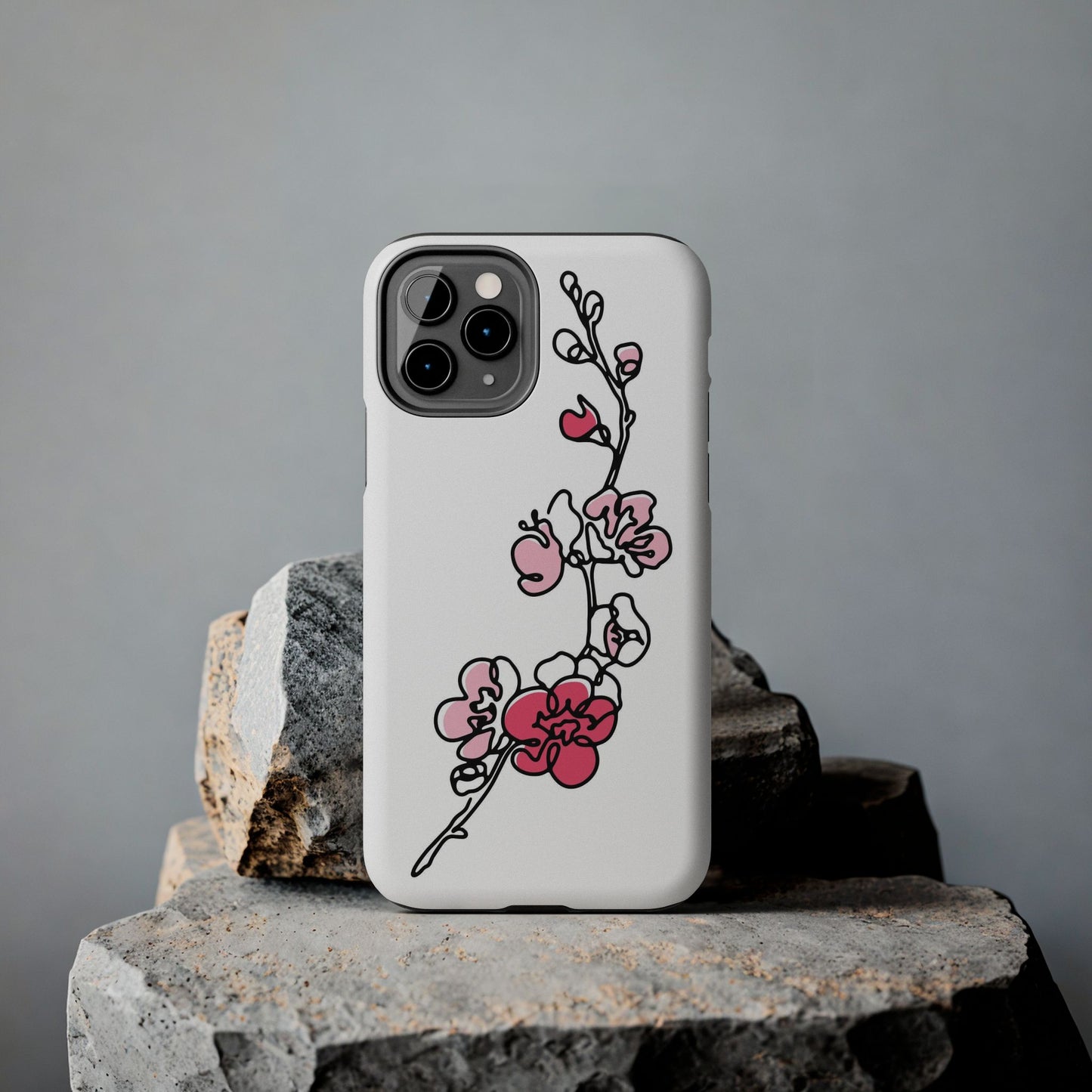 Cherry blossom single line art with abstract pink Tough Phone Cases