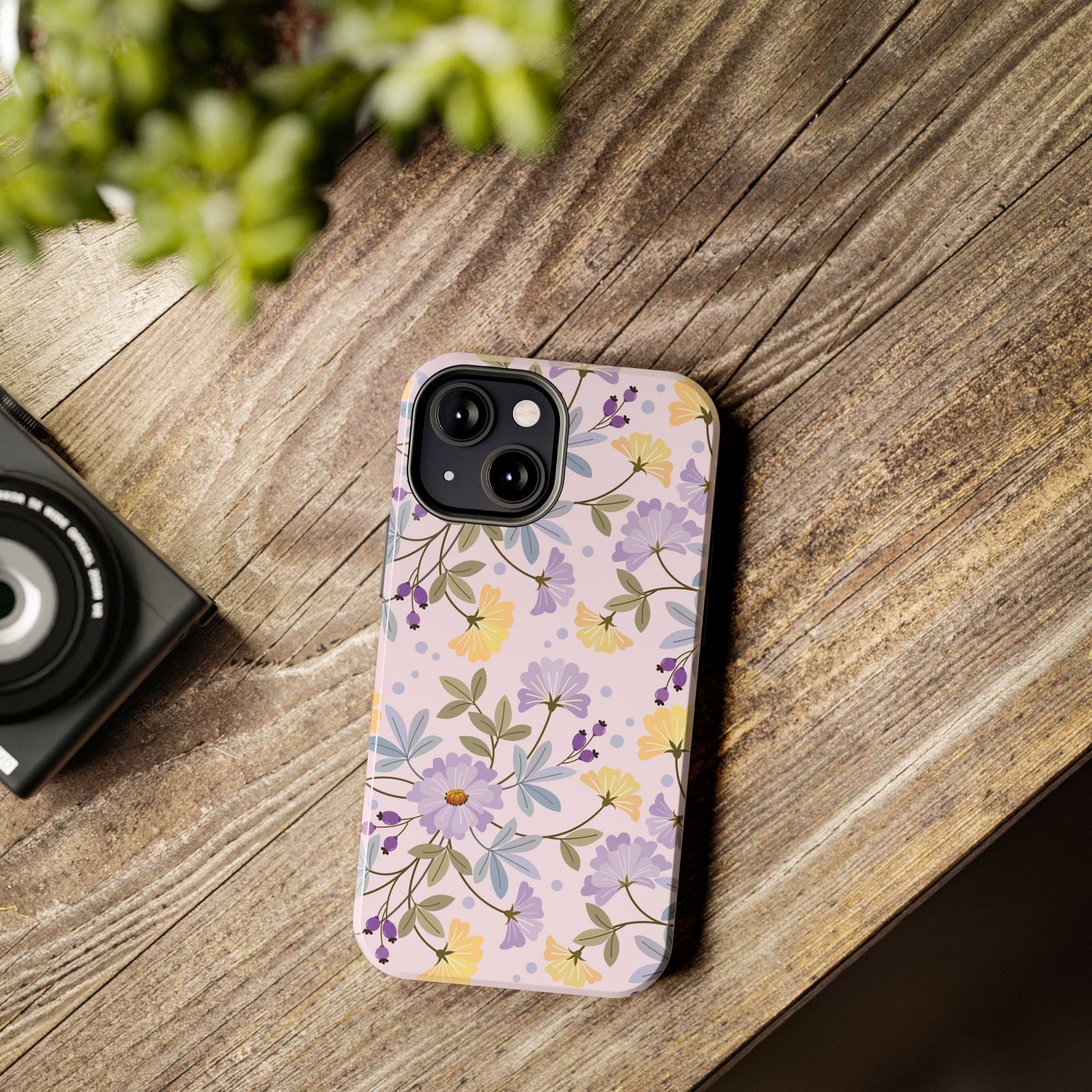 Blooming yellow and purple flowers Tough Phone Cases