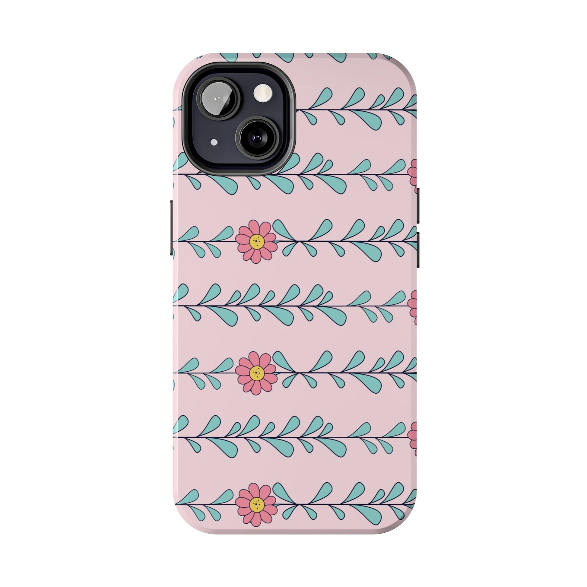 Seamless pattern pink flowers leaves Tough Phone Cases