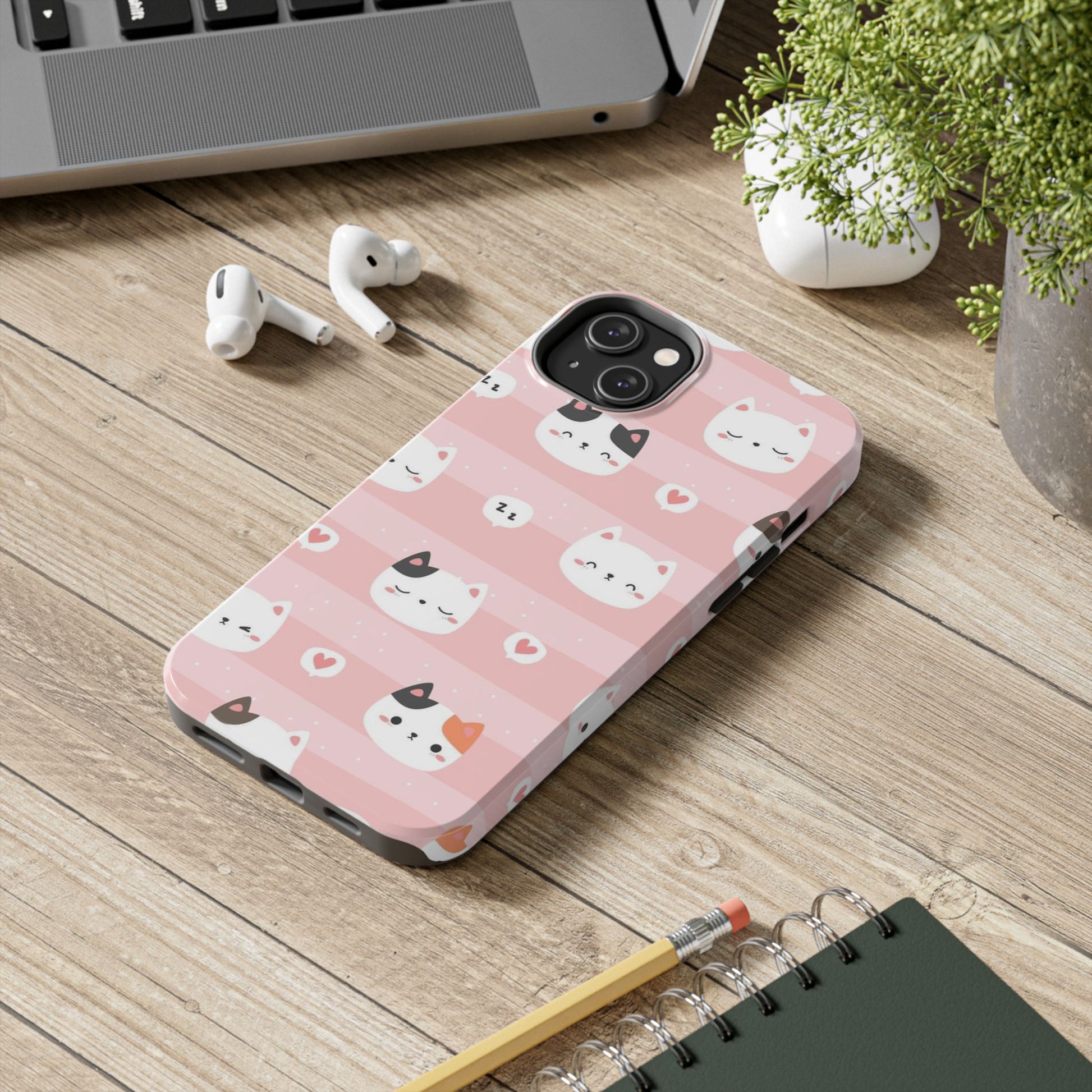 Seamless pattern with cute cats head cartoon Tough Phone Cases