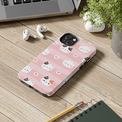 Seamless pattern with cute cats head cartoon Tough Phone Cases