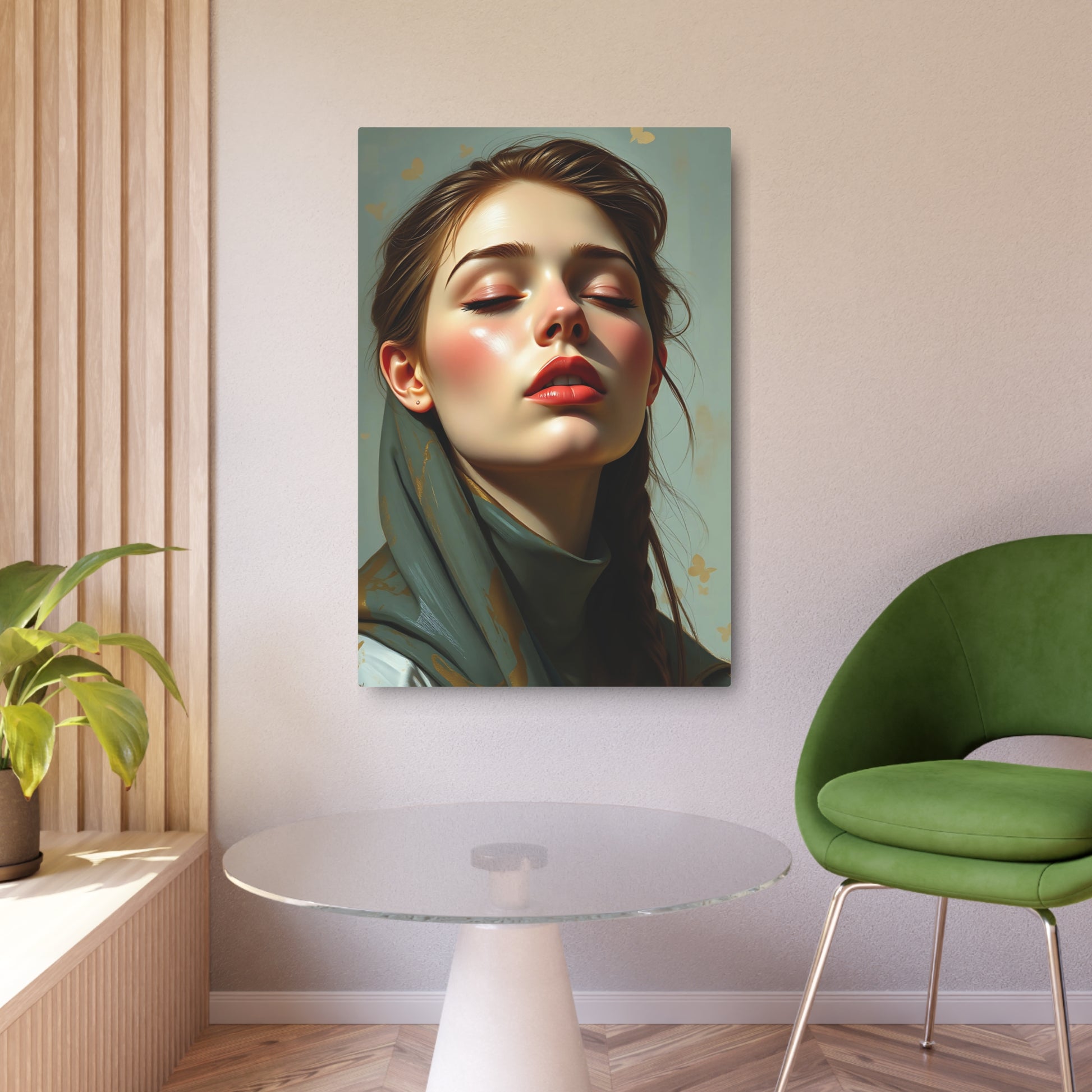 Ethereal Elegance: Metal Printed Art of a Serene Woman