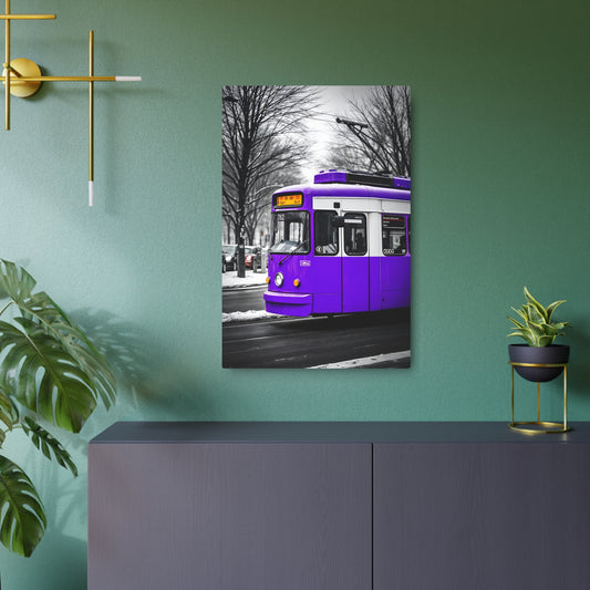 Vibrant Purple Tram Metal Sign Artwork – Urban Transportation Decor 20″ x 30″ (Vertical) 0.12''