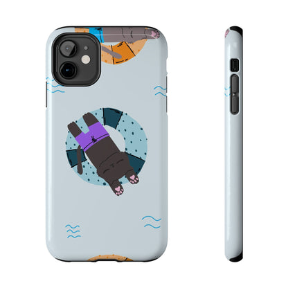 Cute blue pattern with cats relax by the sea Tough Phone Cases iPhone 11