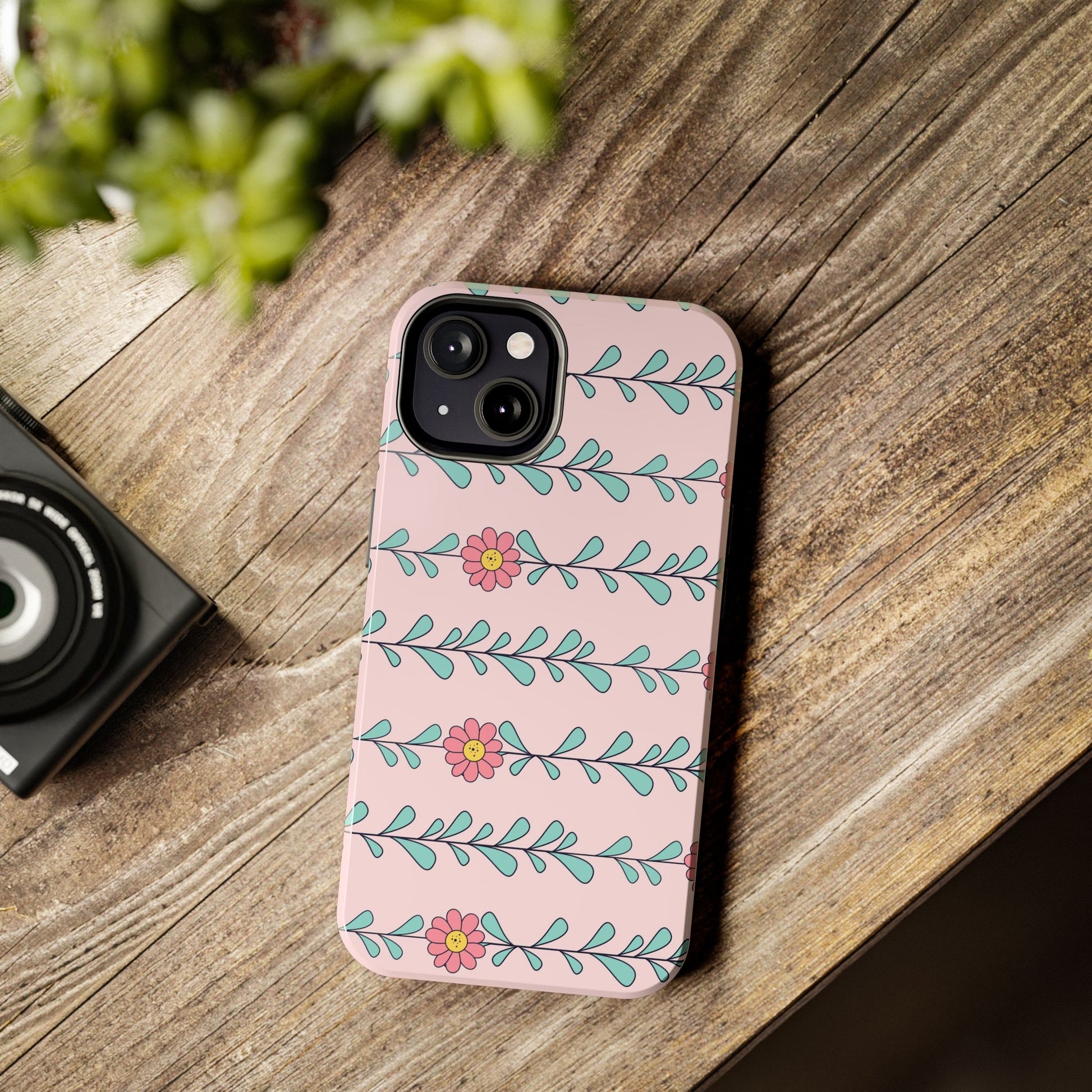 Seamless pattern pink flowers leaves Tough Phone Cases