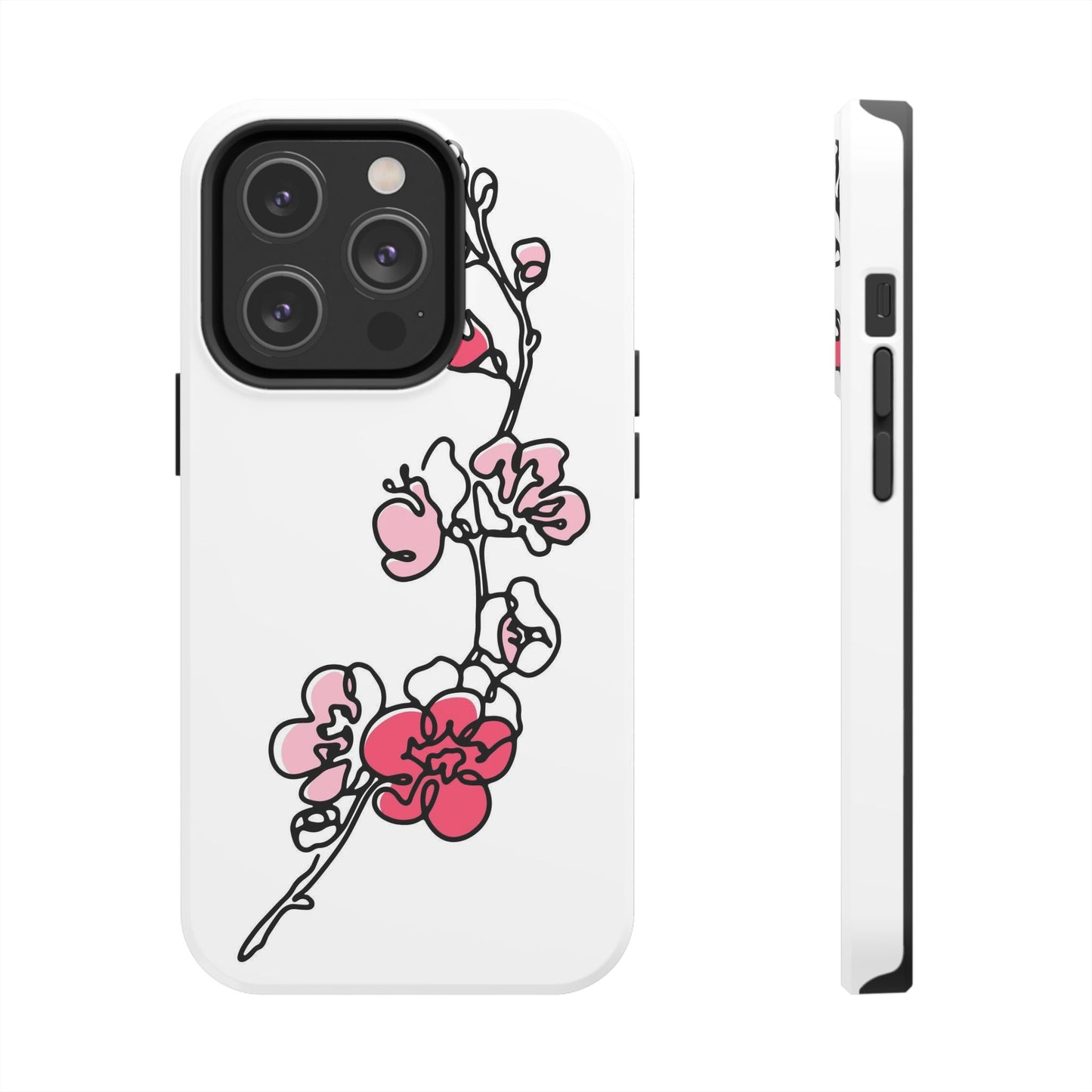 Cherry blossom single line art with abstract pink Tough Phone Cases iPhone 14 Pro