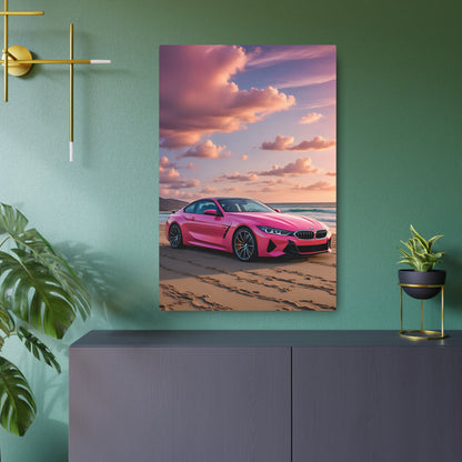 Sunset Gleam on a Pink BMW Supercar Metal Art Sign 24" x 36" (Vertical) 0.12''