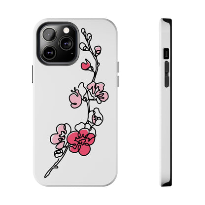 Cherry blossom single line art with abstract pink Tough Phone Cases iPhone 13 Pro Max